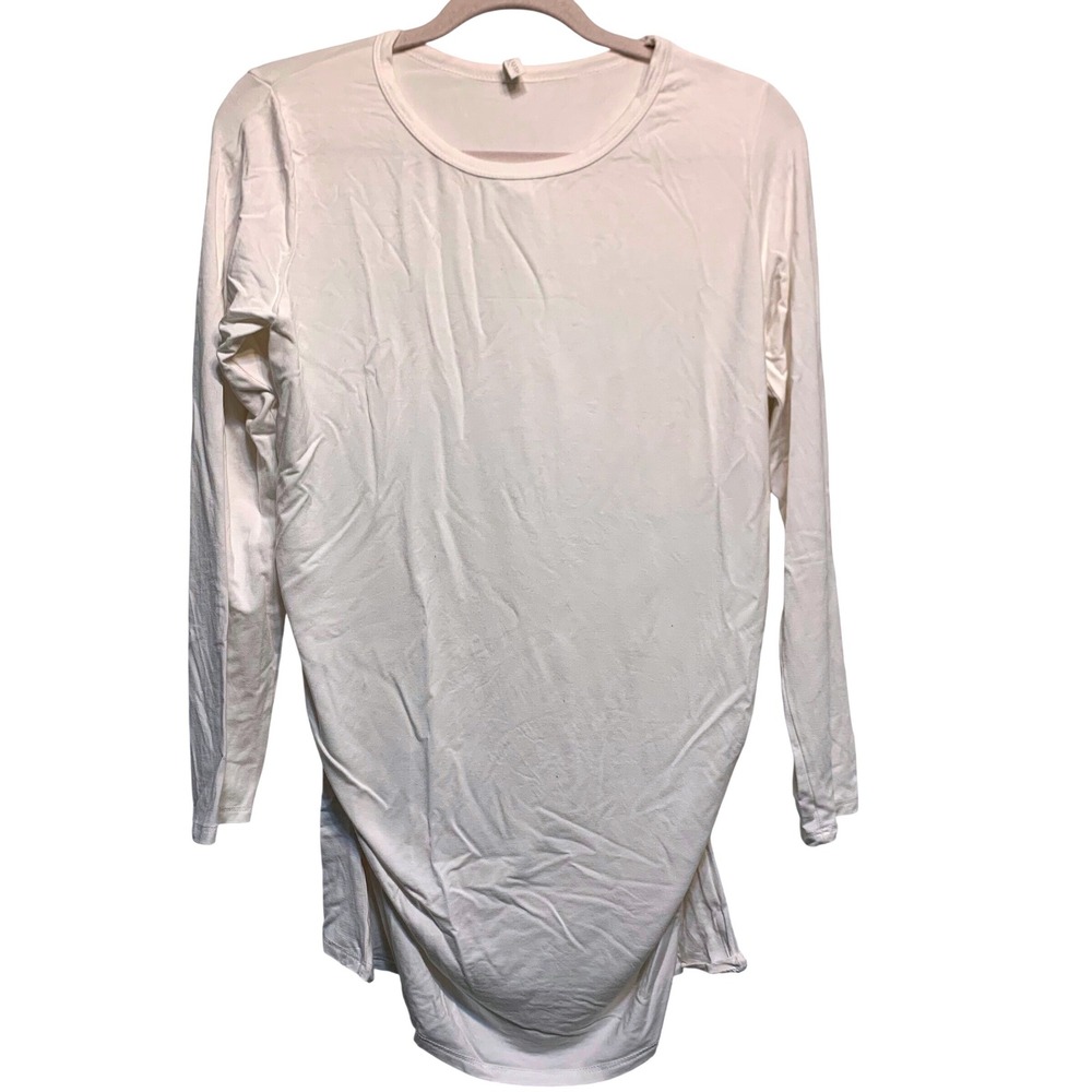 PinkBlush Maternity Top XL Cream White Long Sleeve Side Ruched Modal Blend